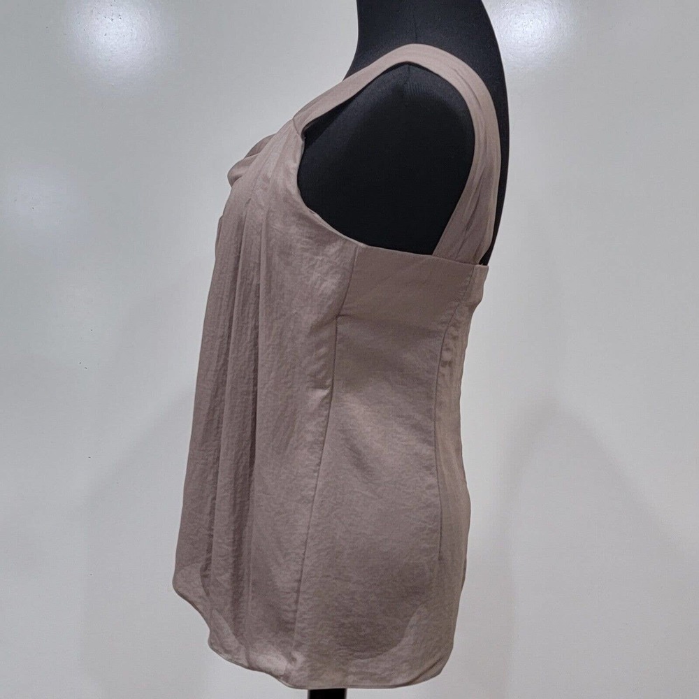 BCBGMAXAZRIA Moss/Tan Sleeveless Asymmetrical Open Neckline Ruched Detail Size 6 - Picture 6 of 8